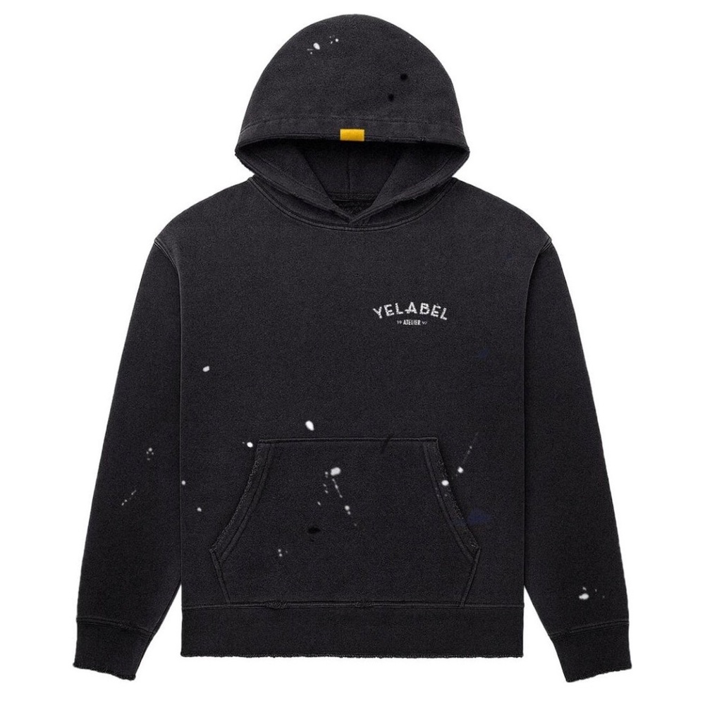 Men's Black Crewneck Hoodie with White Paint-Splatter